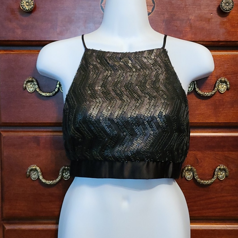 Fitted sequined crop top